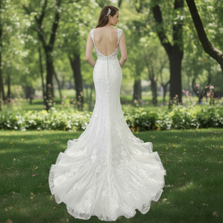 Luxury Mermaid Square Neck Wedding Dresses with Backless