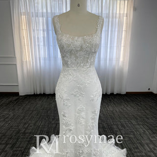 Luxury Mermaid Square Neck Wedding Dresses with Backless