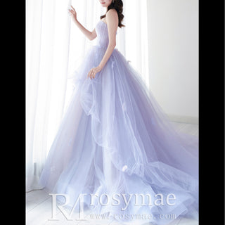 Strapless Lilac Ruffle Wedding Dresses Formal Gown for Women