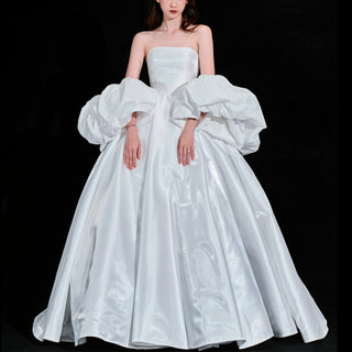 Strapless Straight Neckline Ball Gown Wedding Dress With Detachable Sleeves