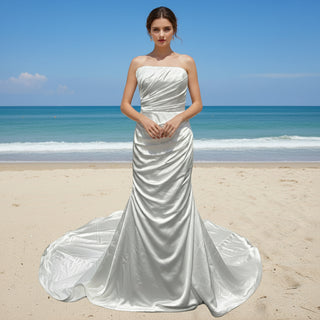 Elegant Strapless Straight Neck Soft Satin Mermaid Wedding Dress