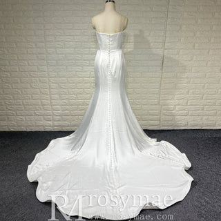 Elegant Strapless Straight Neck Soft Satin Mermaid Wedding Dress