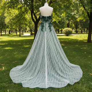 Strapless Long Dark Green Sparkly Formal Prom Dress with Lace Appliqued