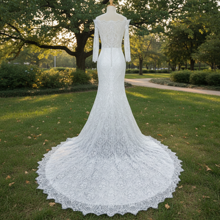 Women's Floral Lace Long Sleeve Off Shoulder Wedding Mermaid Dress