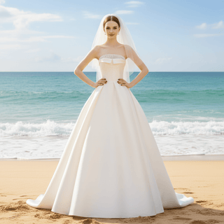 Straight Neckline Plain Satin Wedding Dresses & Bridal Gowns - Rosymae