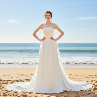 Strapless Straight Neckline Satin A-line Wedding Dress Bridal Gown