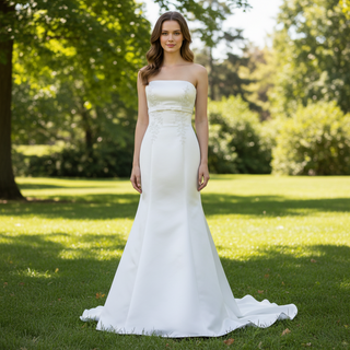 Unique Strapless Satin Dress Mermaid Wedding Gown