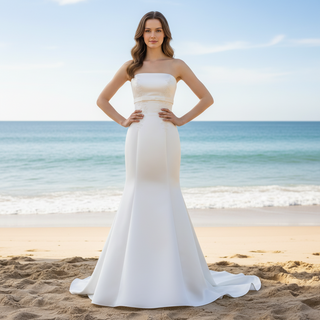 Unique Strapless Satin Dress Mermaid Wedding Gown