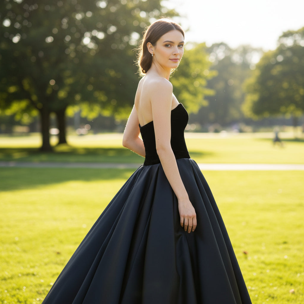 Strapless Sweetheart Neck Black Bridesmaid Gown for Women Rosymae Strapless Sweetheart Neck Black Bridesmaid Gown for Women Rosymae