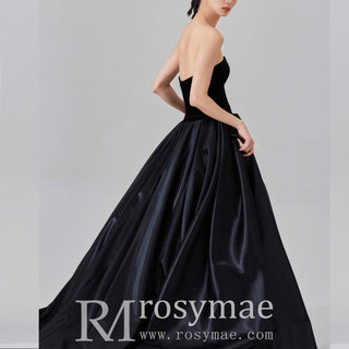 Strapless Sweetheart Neck Black Bridesmaid Gown for Women