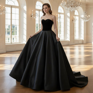 Strapless Sweetheart Neck Black Bridesmaid Gown for Women Rosymae Strapless Sweetheart Neck Black Bridesmaid Gown for Women Rosymae