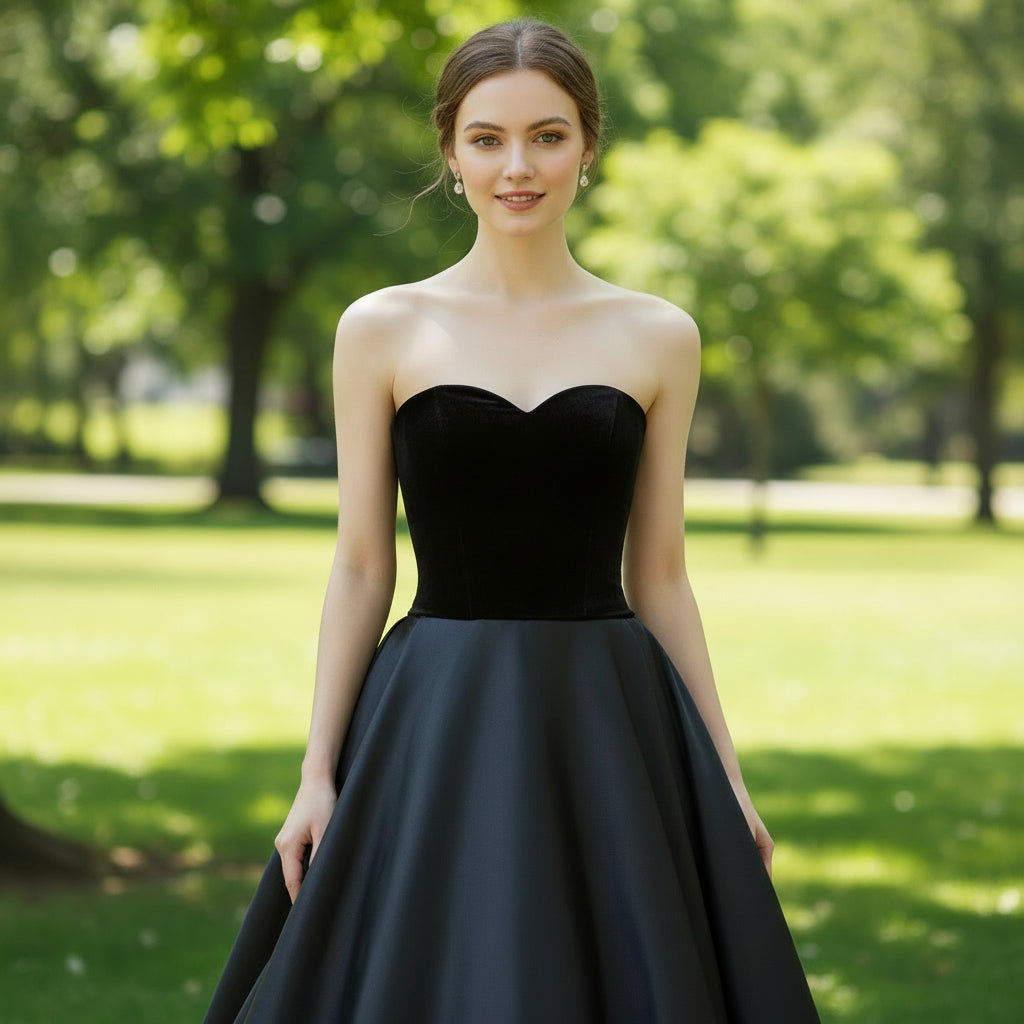 Strapless Sweetheart Neck Black Bridesmaid Gown for Women Rosymae Strapless Sweetheart Neck Black Bridesmaid Gown for Women Rosymae