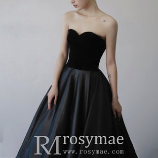 Strapless Sweetheart Neck Black Bridesmaid Gown for Women