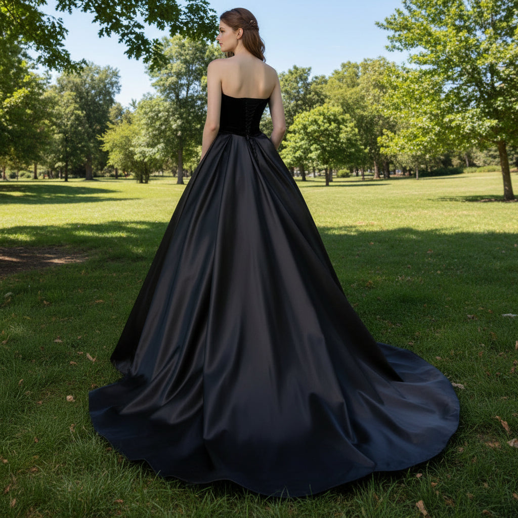 Strapless Sweetheart Neck Black Bridesmaid Gown for Women Rosymae Strapless Sweetheart Neck Black Bridesmaid Gown for Women Rosymae