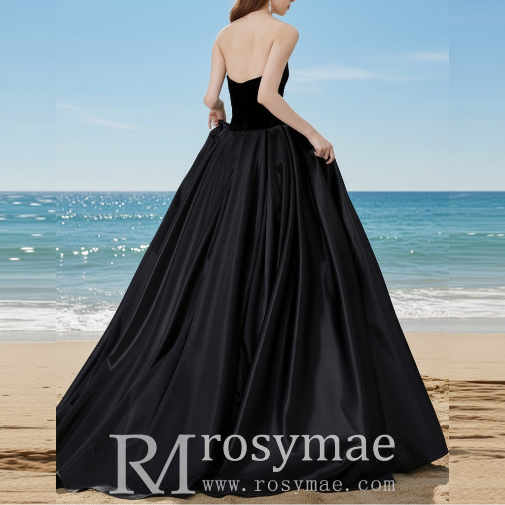 Strapless Sweetheart Neck Black Bridesmaid Gown for Women Rosymae Strapless Sweetheart Neck Black Bridesmaid Gown for Women Rosymae