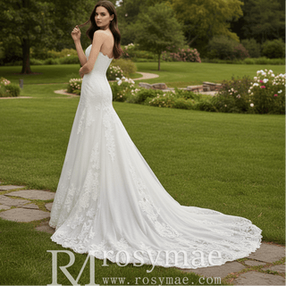 Strapless A-line Lace Beach Wedding Dress with Straight Neckline - Rosymae