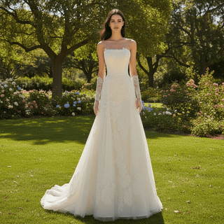 Strapless A-line Lace Beach Wedding Dress with Straight Neckline - Rosymae