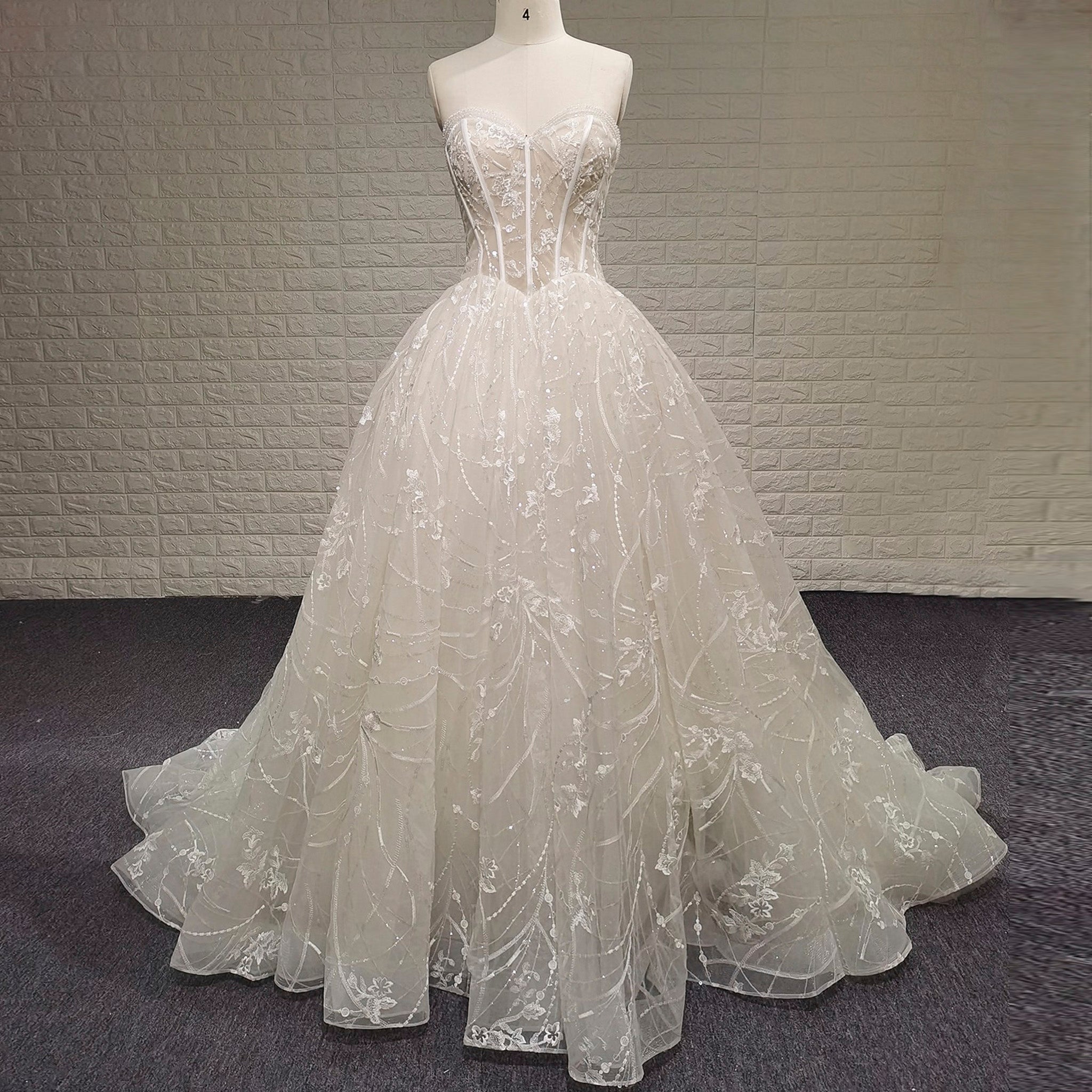 Strapless A-line Lace Wedding Dress with Sweetheart Neckline - Rosymae