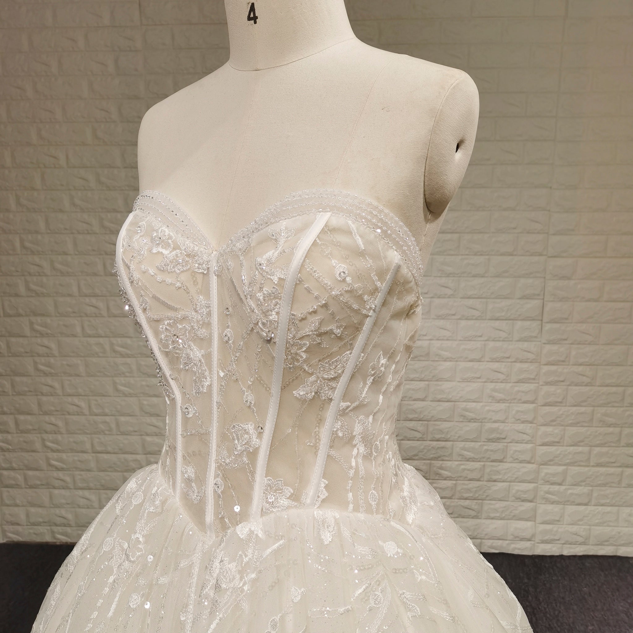 Strapless A-line Lace Wedding Dress with Sweetheart Neckline - Rosymae