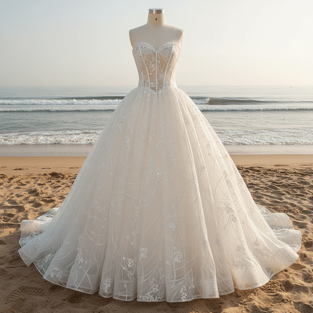 Strapless A-line Lace Wedding Dress with Sweetheart Neckline - Rosymae