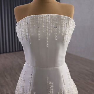 Strapless A-Line Princess Wedding Dress with Sheer Bodice Lattice Beadwork - Rosymae