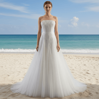Strapless A-Line Princess Wedding Dress with Sheer Bodice Lattice Beadwork - Rosymae