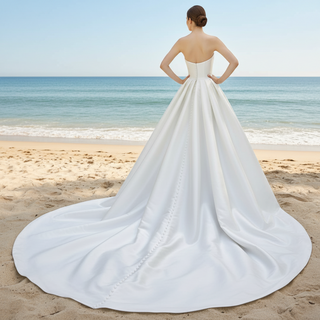Low Back Strapless Satin A-line Wedding Dress with Beading
