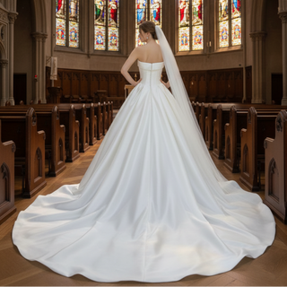 Elegant Satin A-line Bridal Wedding Dress with Ruched Skirt