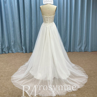 Strapless A-line Sweetheart Tulle Wedding Dress with Lace Bodice - Rosymae