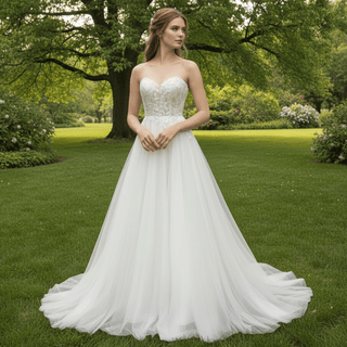 Strapless A-line Sweetheart Tulle Wedding Dress with Lace Bodice - Rosymae