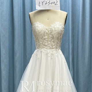 Strapless A-line Sweetheart Tulle Wedding Dress with Lace Bodice - Rosymae
