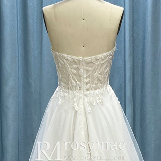 Strapless A-line Sweetheart Tulle Wedding Dress with Lace Bodice - Rosymae
