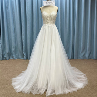 Strapless A-line Sweetheart Tulle Wedding Dress with Lace Bodice - Rosymae