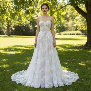 Elegant Strapless Elegant Lace Wedding Dress with Sweetheart Neckline