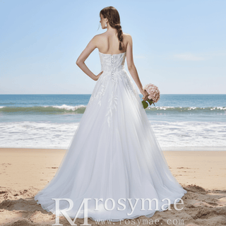 Strapless A-Line Tulle Wedding Dress with Curve Neckline - Rosymae