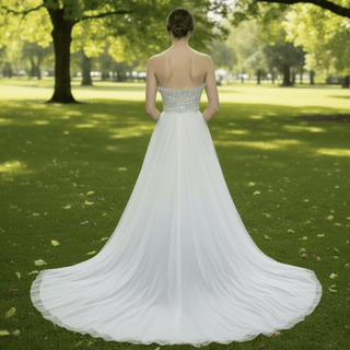 Strapless A-line Tulle Wedding Dress with Sheer Bodice - Rosymae