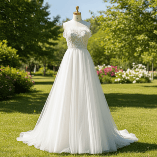 Strapless A-line Tulle Wedding Dress with Sheer Bodice - Rosymae
