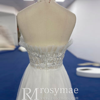 Strapless A-line Tulle Wedding Dress with Sheer Bodice - Rosymae