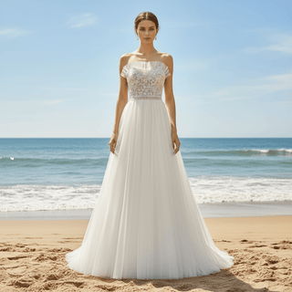 Strapless A-line Tulle Wedding Dress with Sheer Bodice - Rosymae