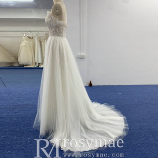 Strapless A-line Tulle Wedding Dress with Sheer Bodice - Rosymae