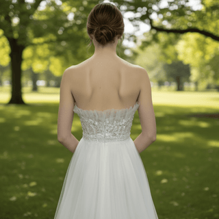 Strapless A-line Tulle Wedding Dress with Sheer Bodice - Rosymae