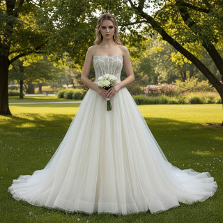 Trendy Design A-line Tulle Lace Wedding Dress with Detachable Top