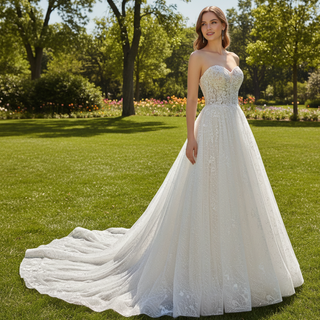 Elegant A-line Sweetheart Neckline Wedding Dresses with Sparkly Tulle