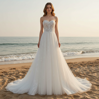 Elegant A-line Sweetheart Neckline Wedding Dresses with Sparkly Tulle