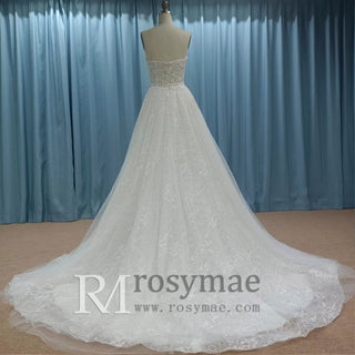 A-line Sweetheart Neckline Wedding Dresses with Sparkly Tulle