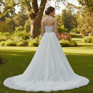 Elegant A-line Sweetheart Neckline Wedding Dresses with Sparkly Tulle