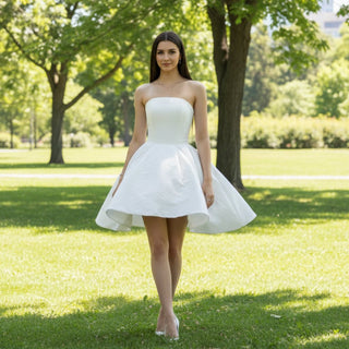 Strapless Above-Knee Taffeta Mini Wedding Dress - Rosymae