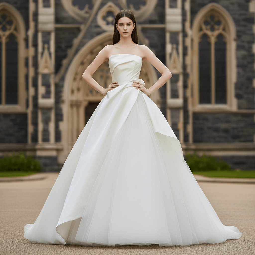 Strapless Asymmetrical Wedding Dress Ruffle Bridal Gown - Rosymae