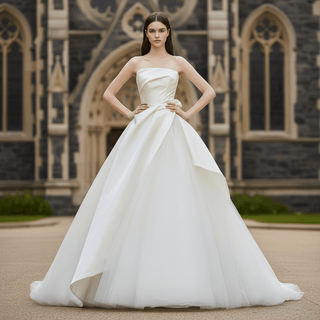 Strapless Asymmetrical Wedding Dress Ruffle Bridal Gown - Rosymae