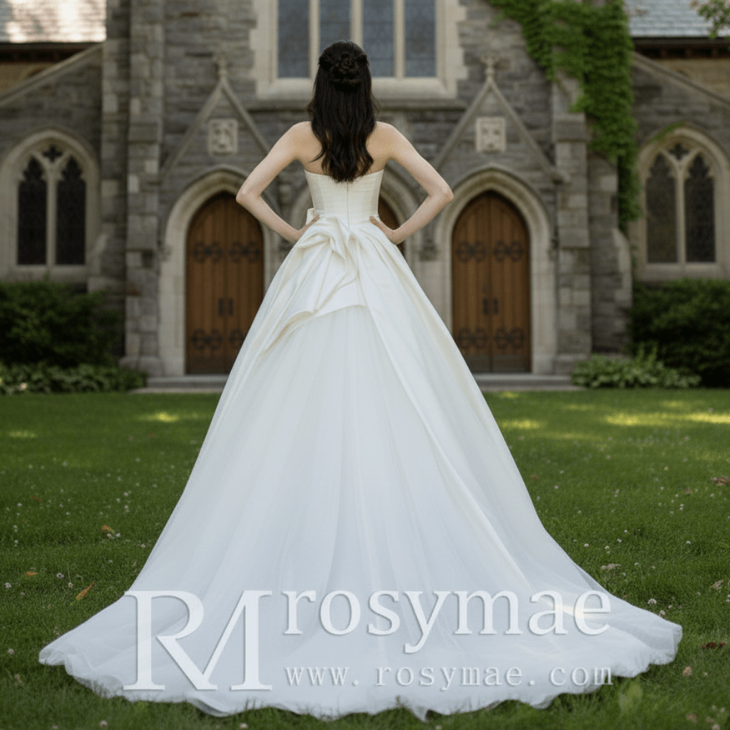 Strapless Asymmetrical Wedding Dress Ruffle Bridal Gown - Rosymae